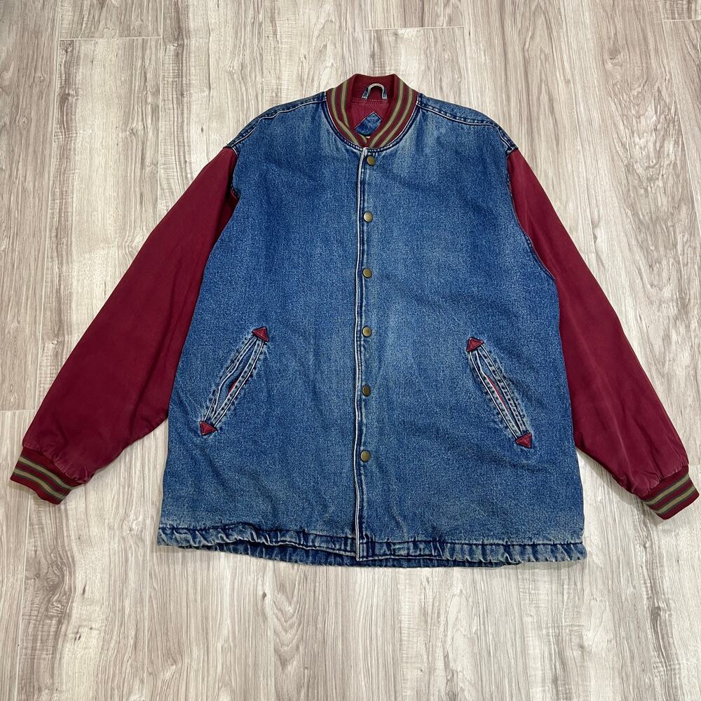 Vintage Eagles Ridge Outfitters XL Snap Up Blue/Red Denim Bomber Jacket